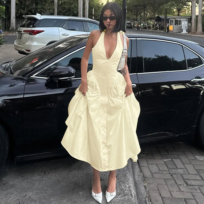 Ladies Summer Evening Party New Fashion Dress Women Sleeveless Backless V-Neck Sexy Birthday Long Dresses 2025 Woman Streetwear