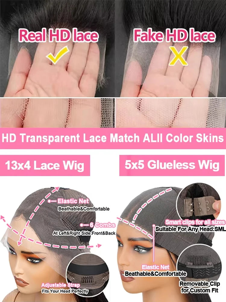 Bone Straight 13x4 HD Lace Front Human Hair Wigs Brazilian Remy Frontal Wig 5x5 Glueless Wigs Human Hair Ready To Wear For Women