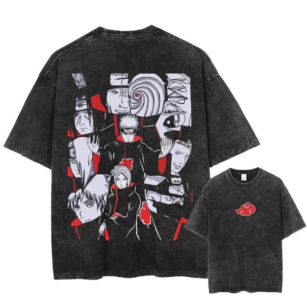 Men Washed Anime Naruto Print T Shirt Hip Hop Streetwear T-Shirt Harajuku Cotton Short Sleeve Casual Tshirt Summer Tops Tees