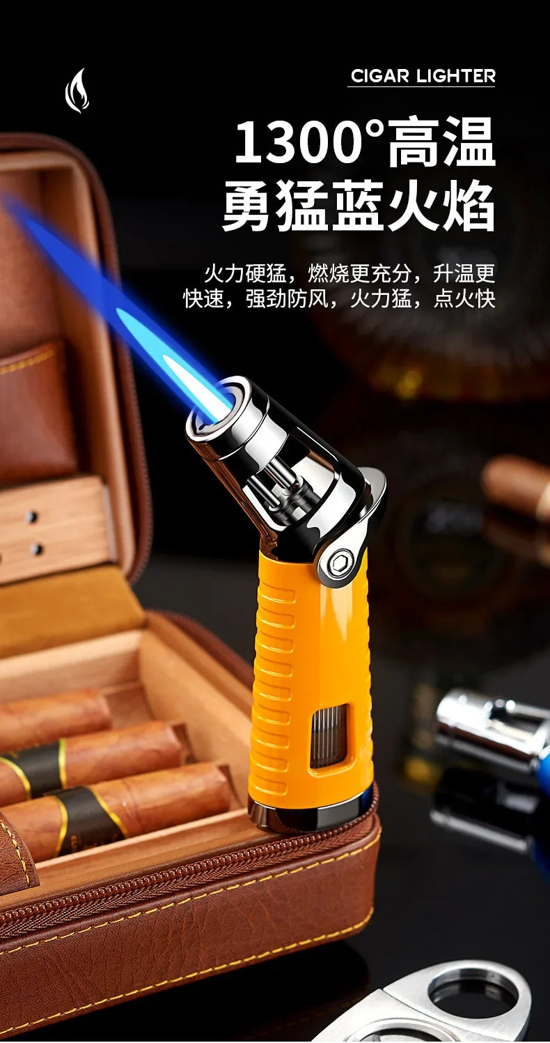 New Windproof Inflatable Lighter Metal Visible Window Jet Flame Turbine Outdoor Lighter Cigar Barbecue Camping Tool