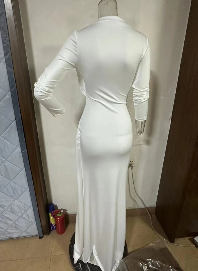 Women's Long Dresses Fashion Sexy Round Neck Design Slim Fit High Waist Hip Hugging Long Sleeved Long Dresses