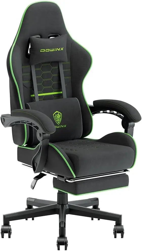 Dowinx Gaming Chair Fabric with Pocket Spring Cushion,Game Chair Cloth with Headrest, Ergonomic Computer Chair with Footrest