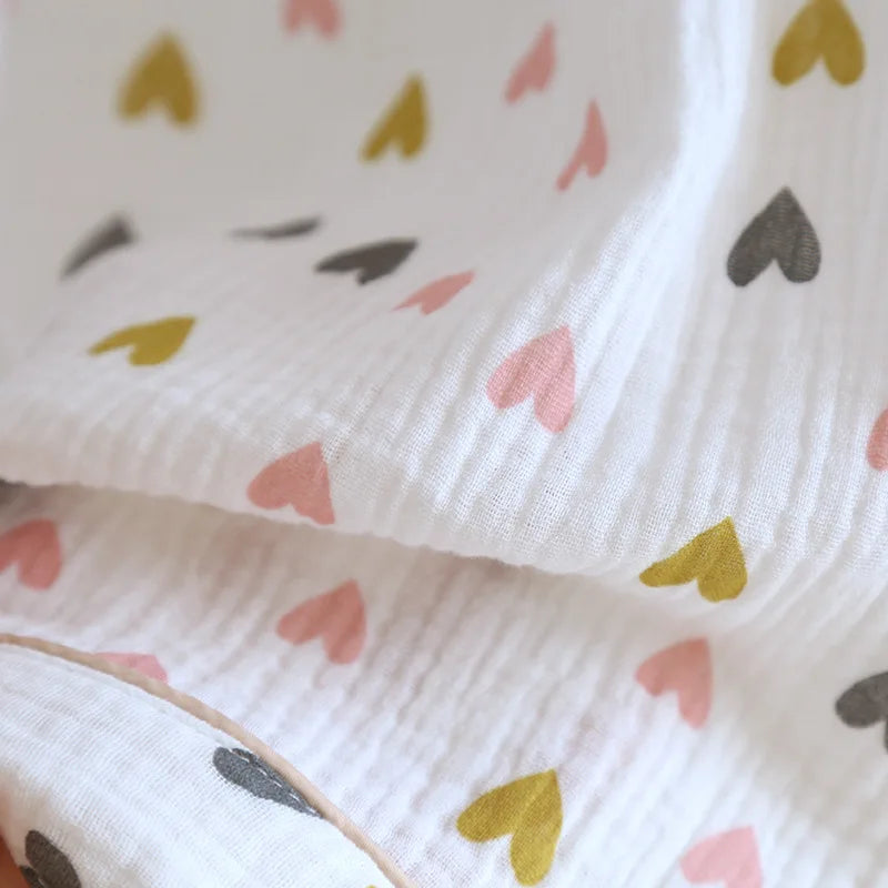 Small Love Heart Printed Cotton Pajamas for Women Three Piece Set Spring and Summer Short Sleeved Shorts Homewear Long Pants Set