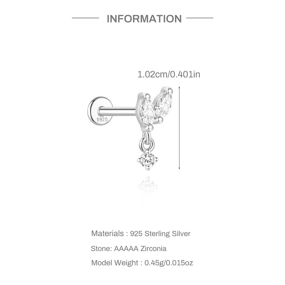 CANNER 1PC Moissanite Horse Eye Puncture Ear Stud For Women 925 Sterling Silver INS 2/3/4mm Round Circle Earring Wedding Gift