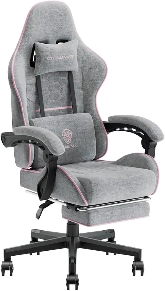 Dowinx Gaming Chair Fabric with Pocket Spring Cushion,Game Chair Cloth with Headrest, Ergonomic Computer Chair with Footrest