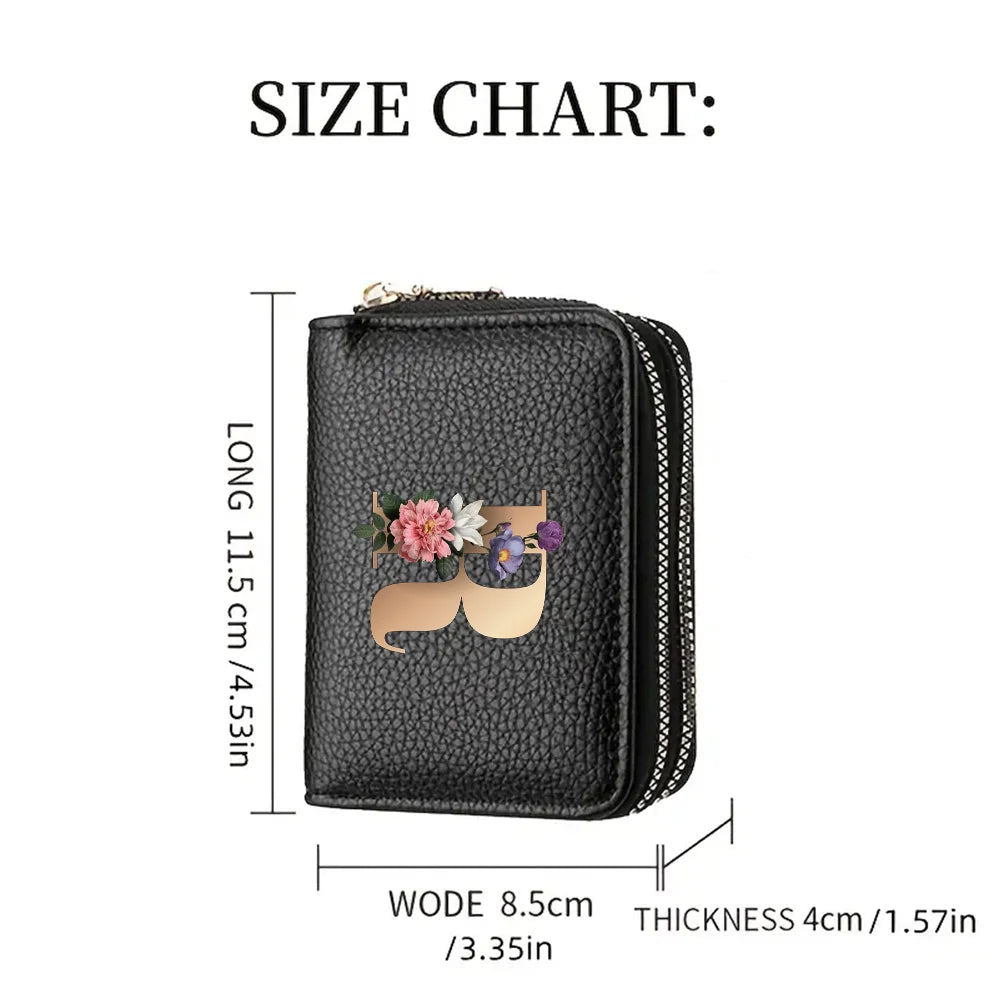 Women's Credit Card Holder Wallet, Fashionable Double-Zipper Letter Printed multi-slot Credit Card And Coin Wallet for Women