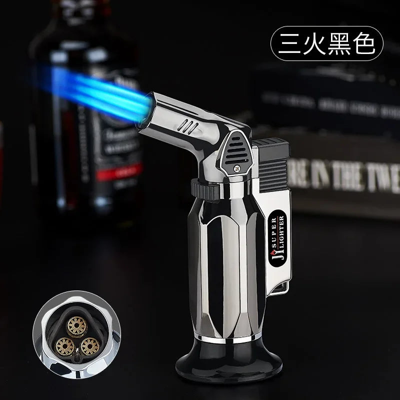 New Windproof Inflatable Lighter Metal Visible Window Jet Flame Turbine Outdoor Lighter Cigar Barbecue Camping Tool