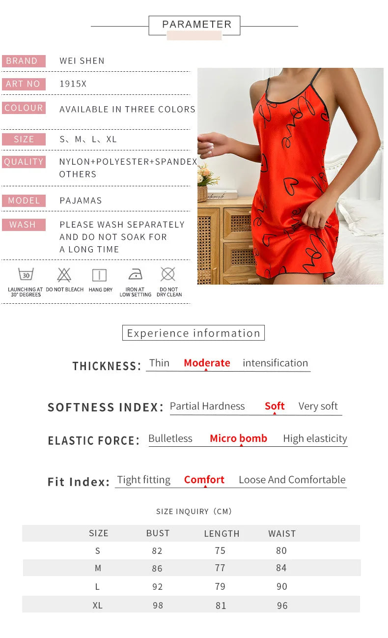 Silk Satin Women Nightgown Sleeveless Cross Back Sleepwear Letter Print Round Neck Nightwear Pajama Dress Female Homewear Cloth