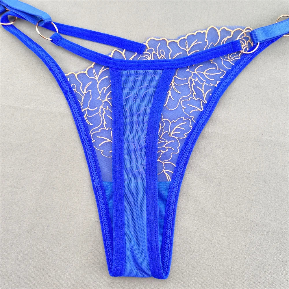 3pcs V-shaped Sexy Lace Floral Thong Women Hollow Out V-Strings Adjustable Belt Transparent Underwear