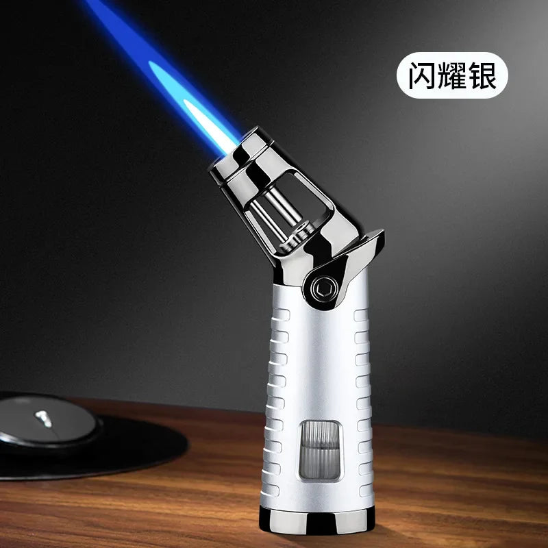 New Windproof Inflatable Lighter Metal Visible Window Jet Flame Turbine Outdoor Lighter Cigar Barbecue Camping Tool