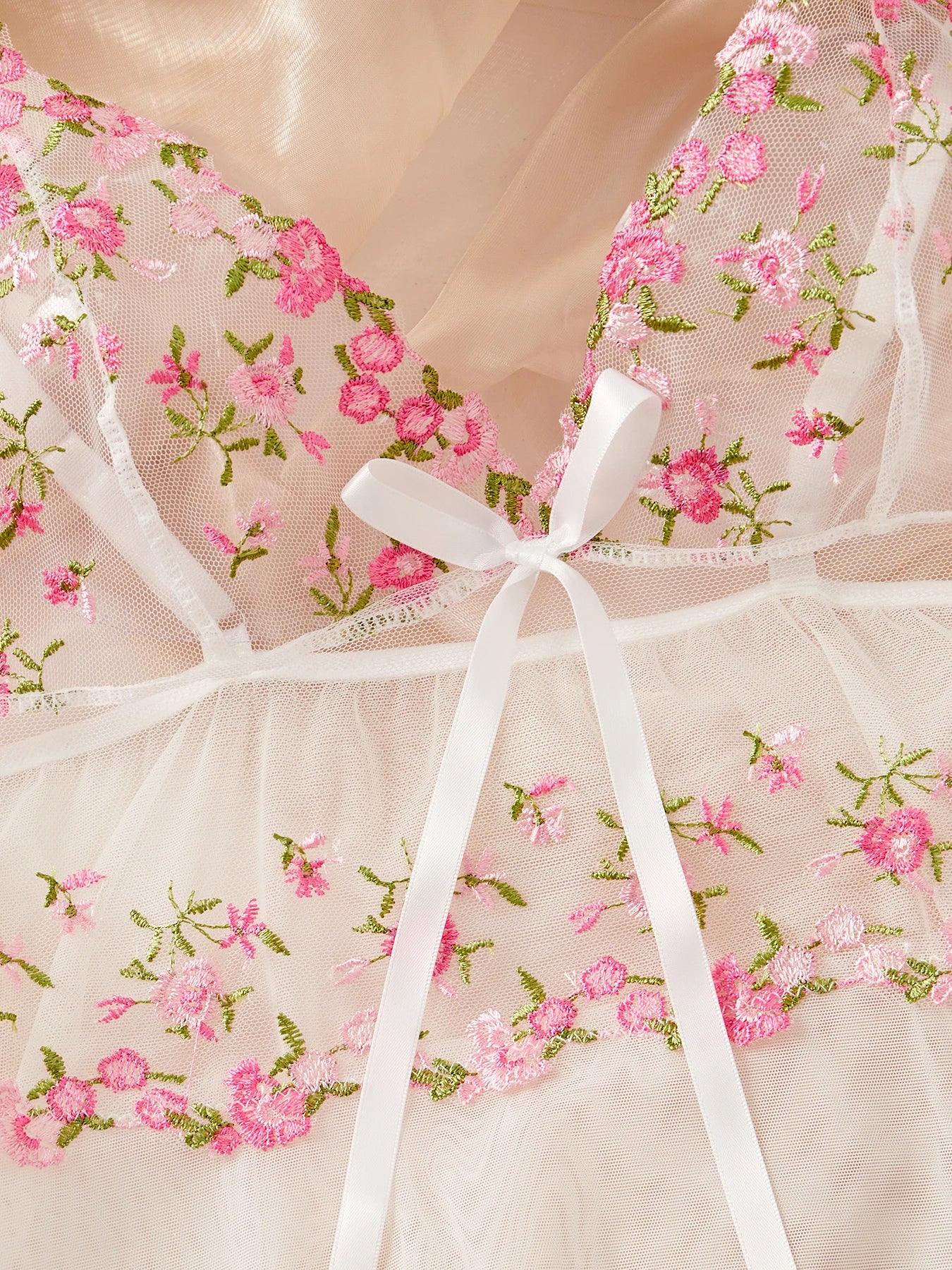 Lady Floral See Through Sexy Slip Dress Mesh Cute Girls Sexy Nightwear Sleep Nightdress Lingerie Dress Set