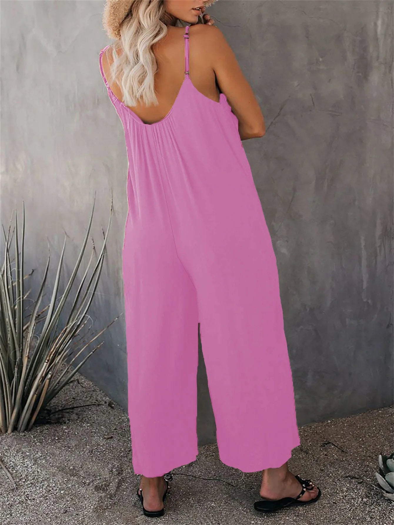 European and American Suspender Women's 2023 Summer New Foreign Trade Tolid Color Pocket Casual Jumpsuit