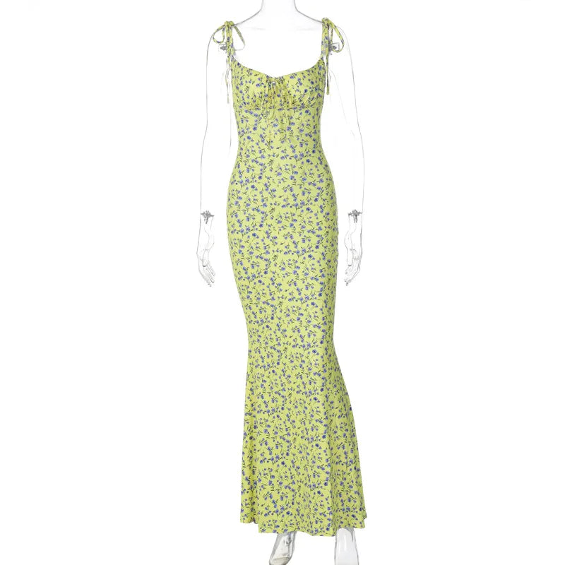 Ladies Summer Floral Print New Fashion Evening Party Dress Sleeveless Backless Sexy Long Dresses Woman Clothes Birthday Clubwear