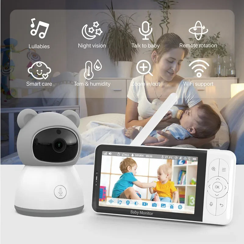 Tuya Smart Wireless Video Baby Monitors 5" 1080P Display Temperature Detection APP View Control Baby Nanny 2-Way Audio Baby Cam