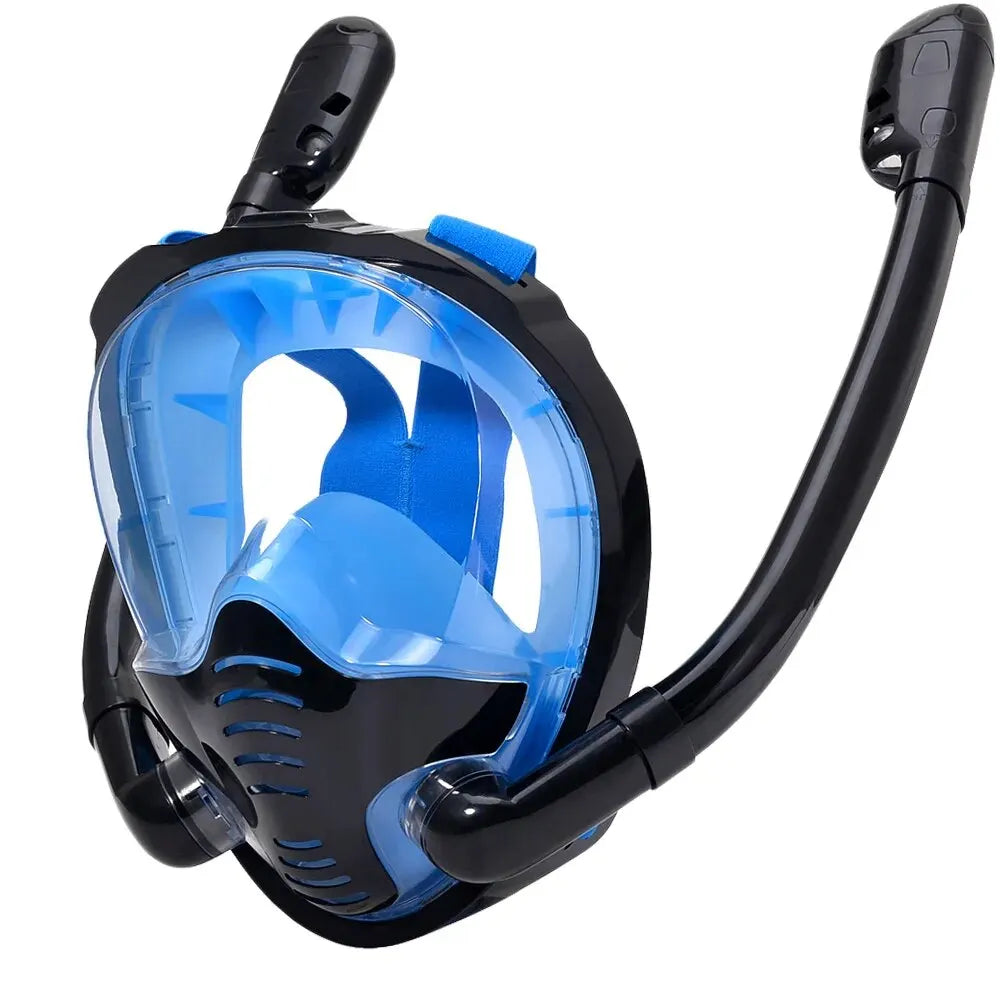 Full Face Snorkel Mask 180°Panoramic View Silicone Dry Top Snorkeling Diving Swimming Goggles With 2 Snorkels Anti-Fog Anti-Lea
