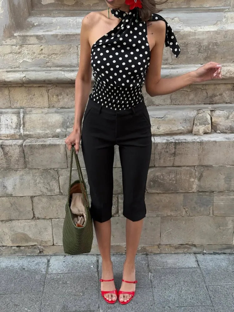 Tossy Tee Bow Lace-Up Backless Tank Top For Women Contrast Off-Shoulder Summer 2025 New Fashion Top Vest Ladies Bandage Tanks