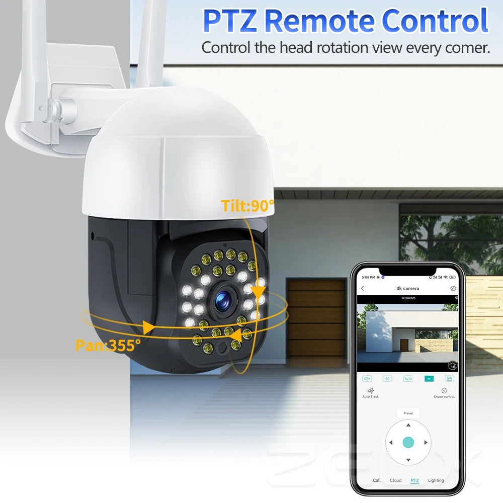 4K IP Camera WiFi 8MP Outdoor Speed Dome Auto Tracking PTZ Cam H.265 1080P Wireless Security Webcam Video Surveillance P2P iCsee