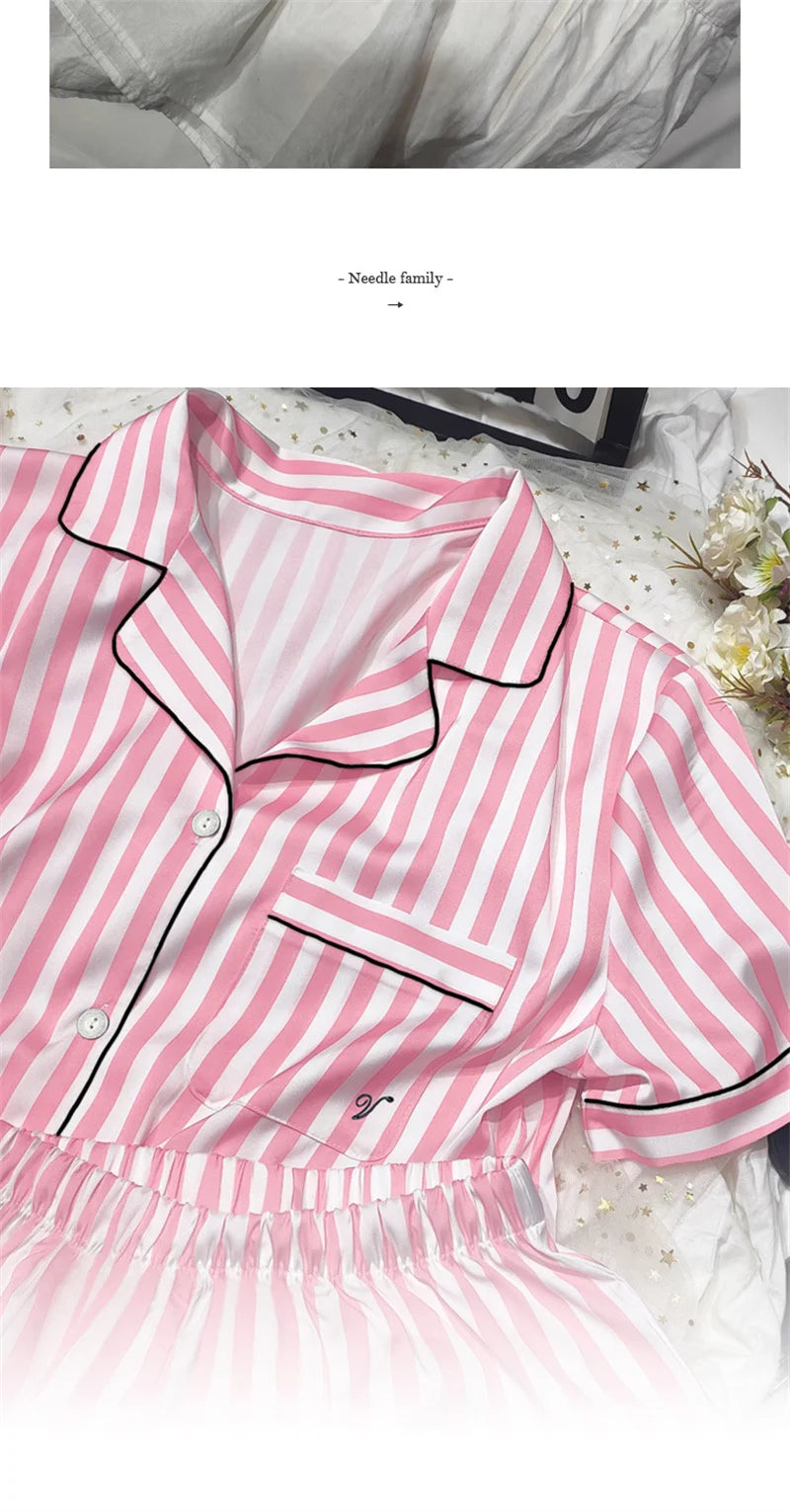 Spring Summer Ladies Faux Silk Polyester Elegant Women Pajama Sets Sexy Satin Homewear Luxury Pyjamas Female Sleepwear Fashion 1