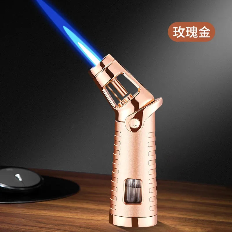 New Windproof Inflatable Lighter Metal Visible Window Jet Flame Turbine Outdoor Lighter Cigar Barbecue Camping Tool