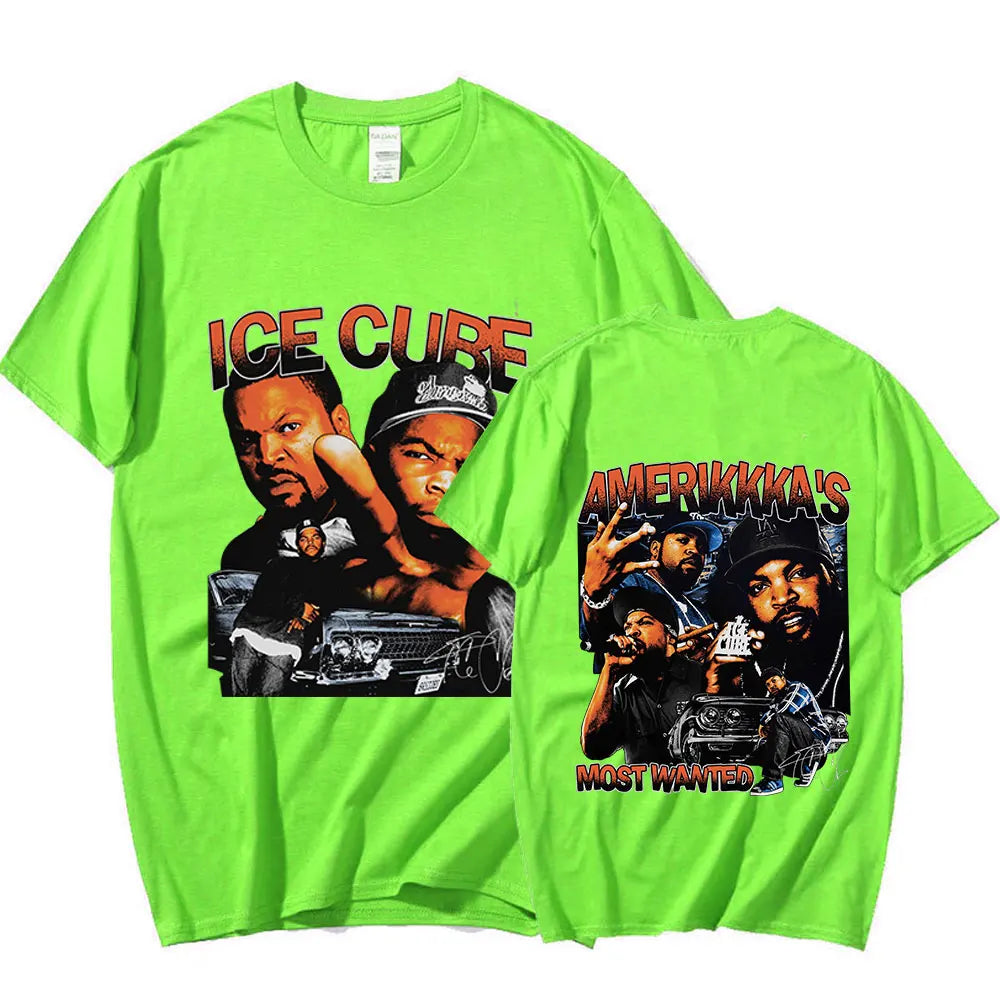 90s Rapper Ice Cube Amerikkka's Most Wanted T-shirt Mens Fashion Vintage Harajuku T Shirt 100% Cotton Casual Tee Shirt Oversized