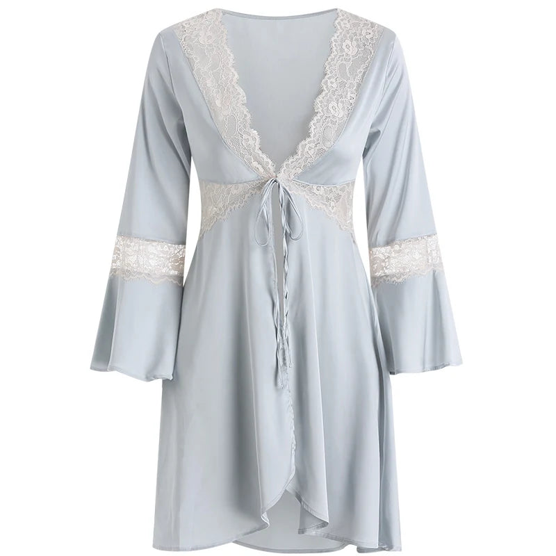 Black Satin Kimono Bridal Robe Lace Lingerie Women Sleepwear Pajamas Pure Ice Silk Wedding Morning Bathrobe Bridesmaid Robes
