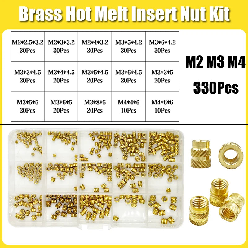 Brass Threaded Insert Nut Kit M2 M2.5 M3 M4 M5 M6 M8 Hot Melt Heat Knurled Embed Injection Copper Insertnut for 3D Print Plastic