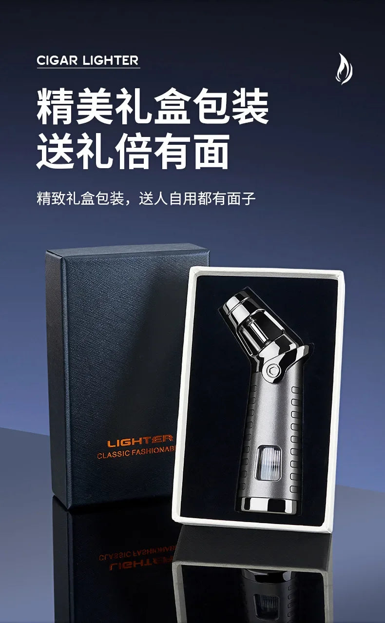 New Windproof Inflatable Lighter Metal Visible Window Jet Flame Turbine Outdoor Lighter Cigar Barbecue Camping Tool