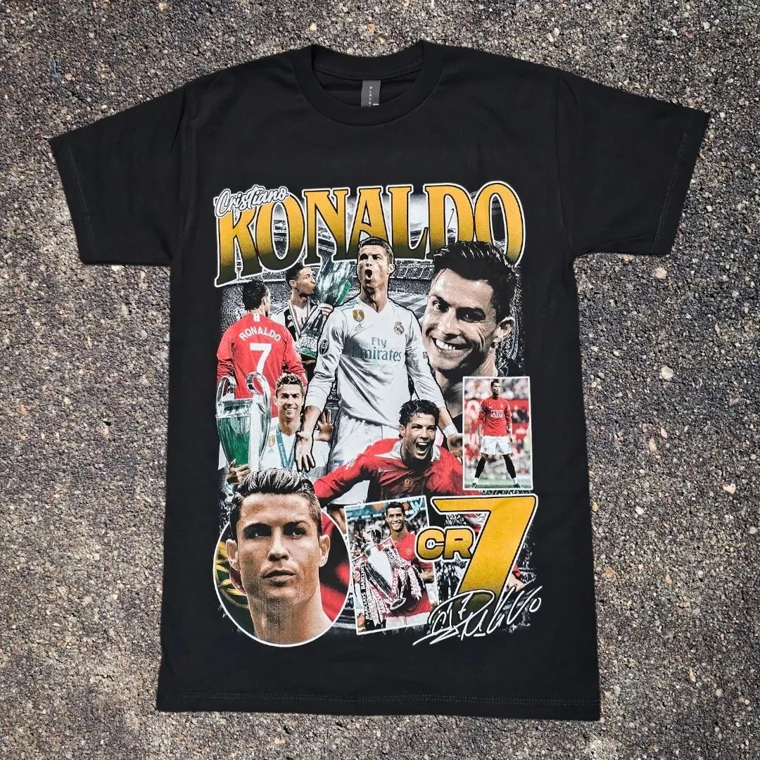 Cristiano Ronaldo Football Graphic T-shirt European and American Summer New Men's and Women's Pure Cotton Top