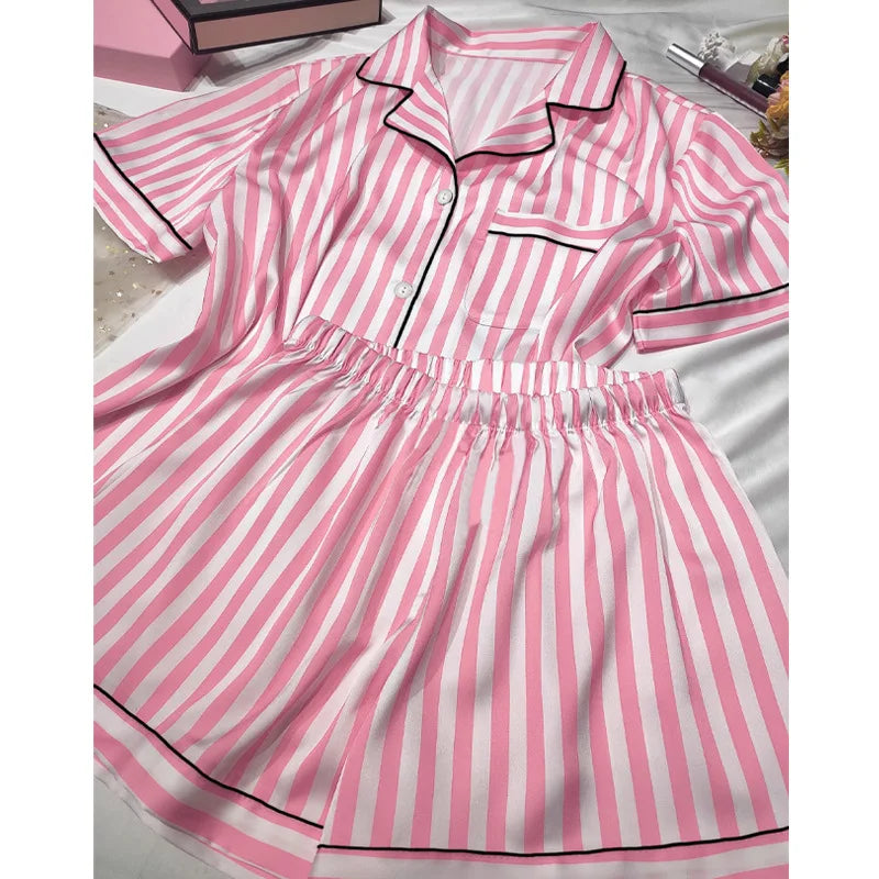 Spring Summer Ladies Faux Silk Polyester Elegant Women Pajama Sets Sexy Satin Homewear Luxury Pyjamas Female Sleepwear Fashion 1