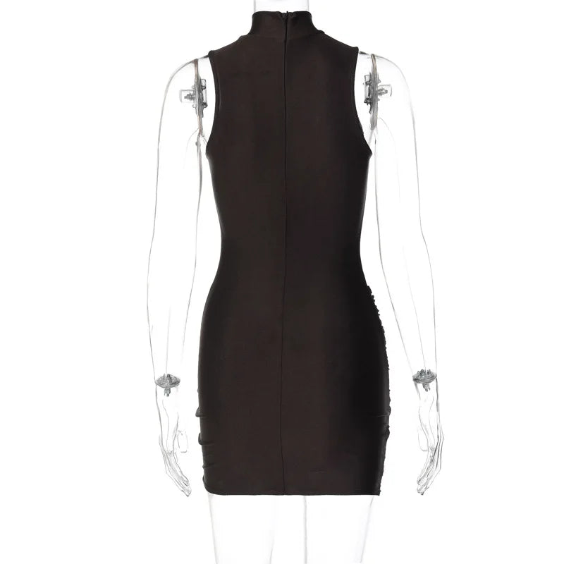 Ladies Summer Elegant Evening Party Fashion Dress Women Sleeve Ruched Sexy Slim Mini Dresses Club Streetwear Woman Clothes 2025