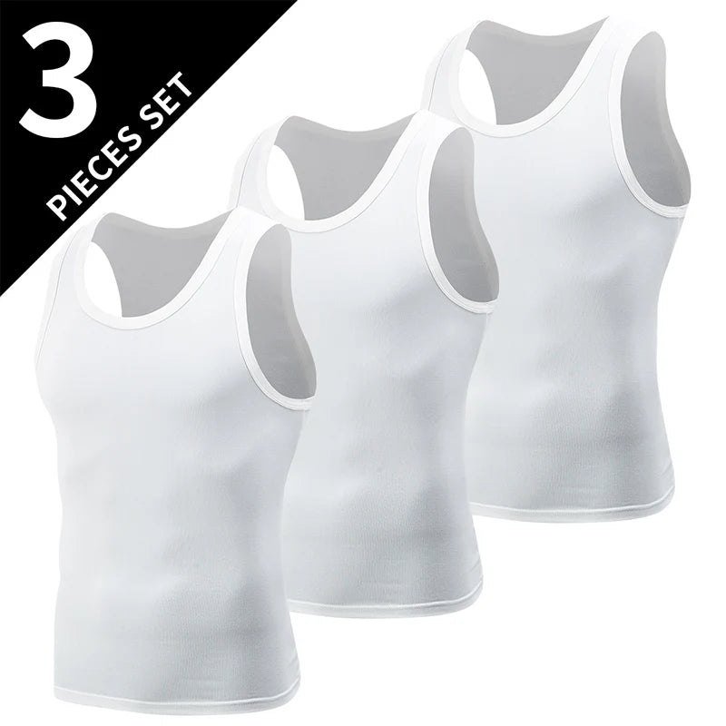 1/3/5 Pcs Men's Solid Color Simple Fashion Fitness Vest Plus Size Youth Sports Physical Education Class Sleeveless T-shirt Tight