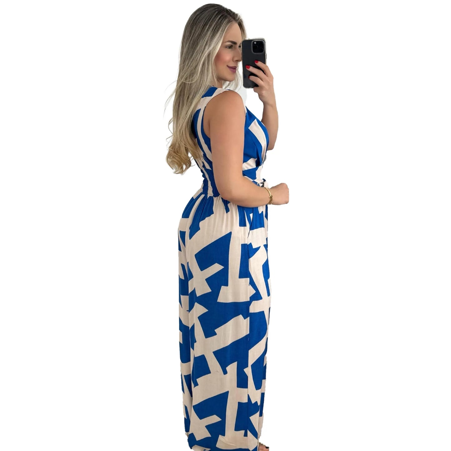 Autumn Women's Fashionable And Casual Jumpsuit Color Matching Deep V-waist Tied Sleeveless Mid Waist Straight Jumpsuit Women