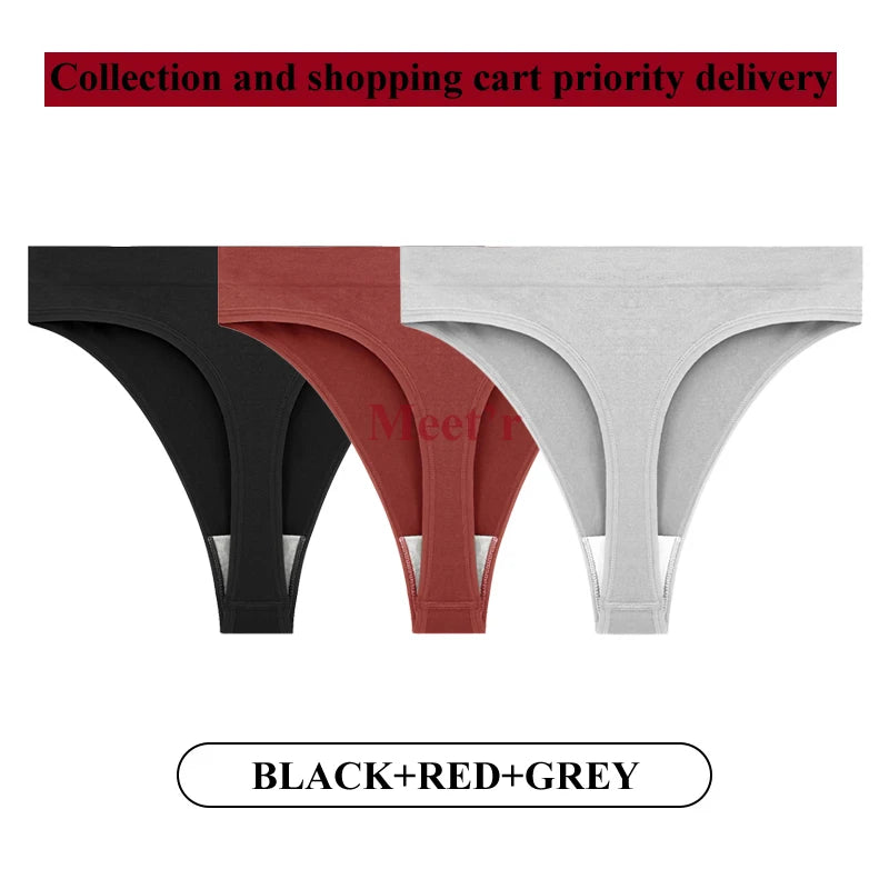Meet'r 3Pcs/Lot Sexy Women Breathable Thong Low-waist High Elasticity Panties Underwear Breathable G String Temptation Lingerie