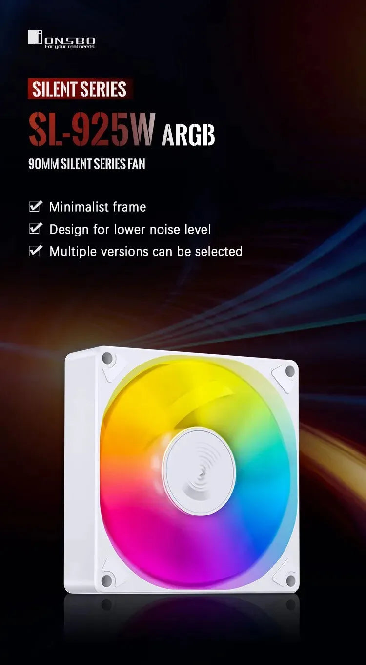 JONSBO SL-925 Computer Case Fan 9cm 3pin ARGB Light Effect CPU Cooling Fan 92mm 4pin PWM High Air Volume Slient Fan