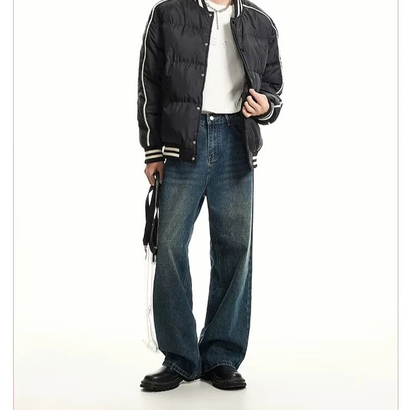 Men Classic Straight Leg Casual Jeans Male Brand Wide Leg Black Denim Pants Simple Vintage Outside High Street Denim Trousers