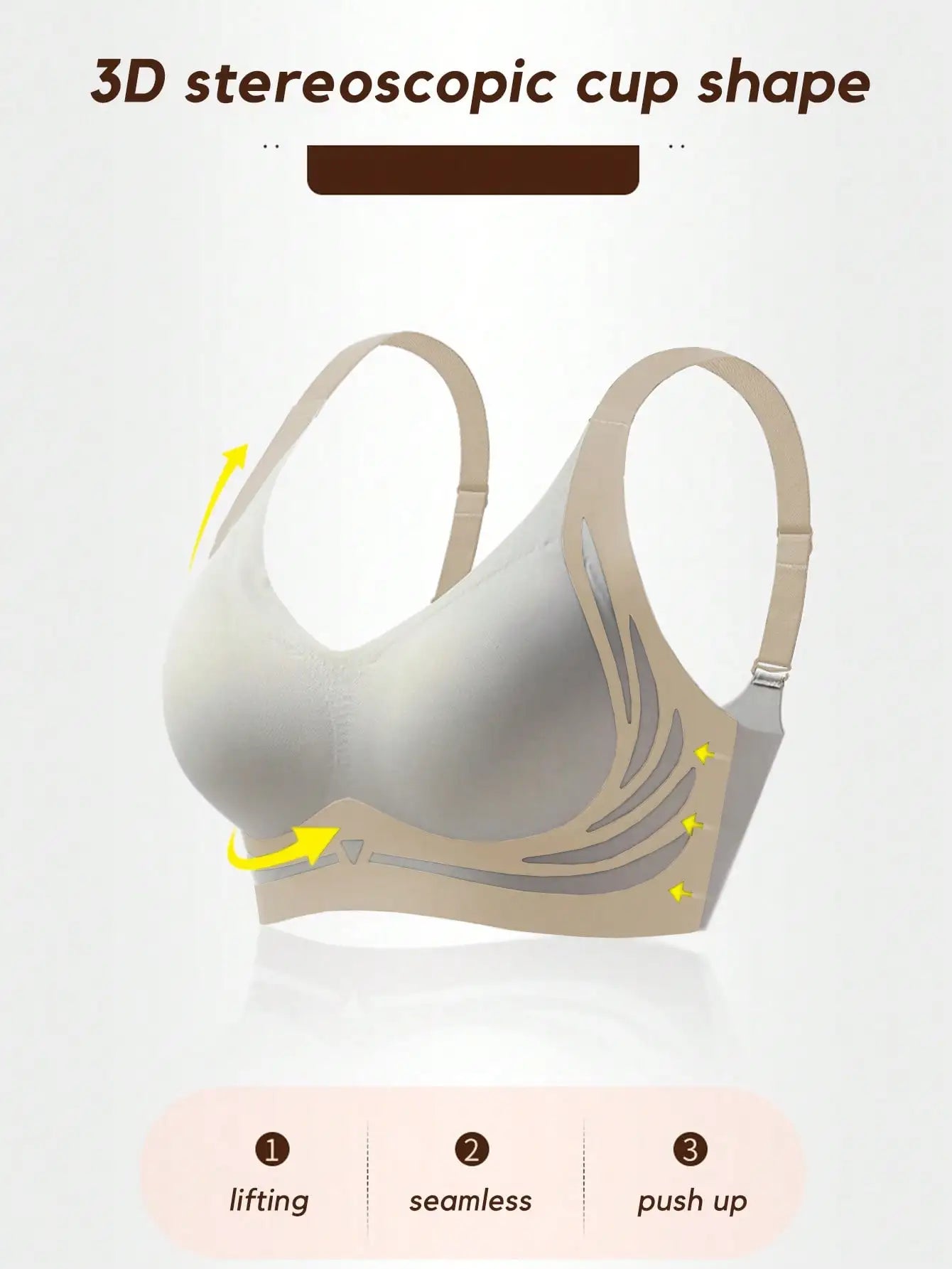 Powerful Push-up Seamless Bra,Push up Bra for large breasts to look smaller without a steel ring,with a back button for comfort
