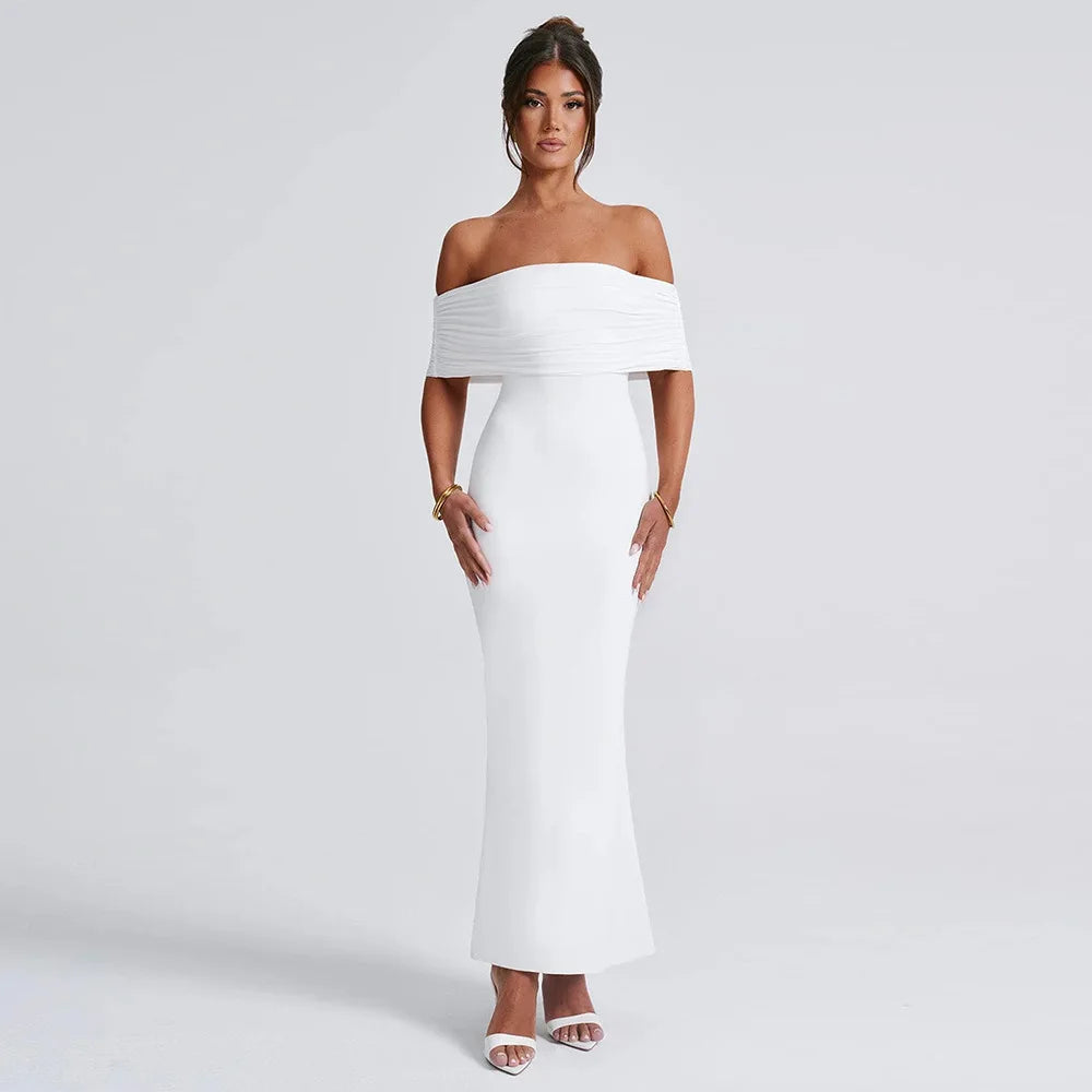 Ladies Summer Off Shoulder Fashion Evening Party Dresses For Women Strapless Backless Ruched Maxi Dress Birthday Clubwear Outfit