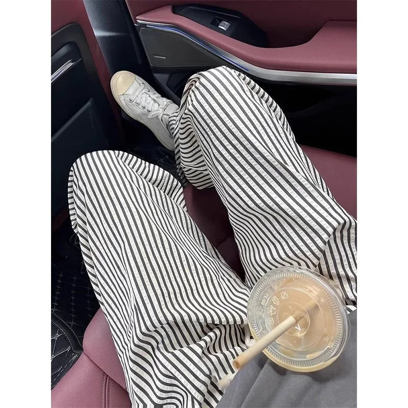Pajama Pants Striped Spring Summer Long Premium Feeling Home Pants Student Straight Pants Elastic Waist Women Sleeping Pants