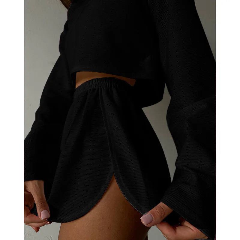 Women Fashion Slim Pajamas Set Two-Piece Suits Sleepwear Loungewear Solid Pajama Ladies Pijama Homewear Soft Leisure Nightwear
