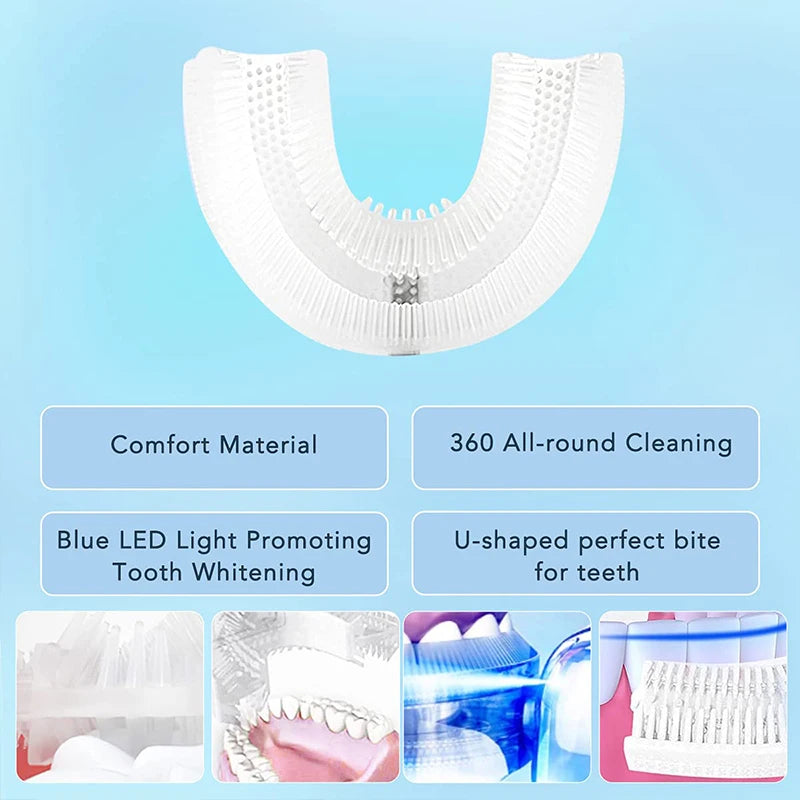 New Rechargeable Smart U-Shape Soft Ultrasonic Waterproof Wireless Toothbrush Set Travel Electric Toothbrush