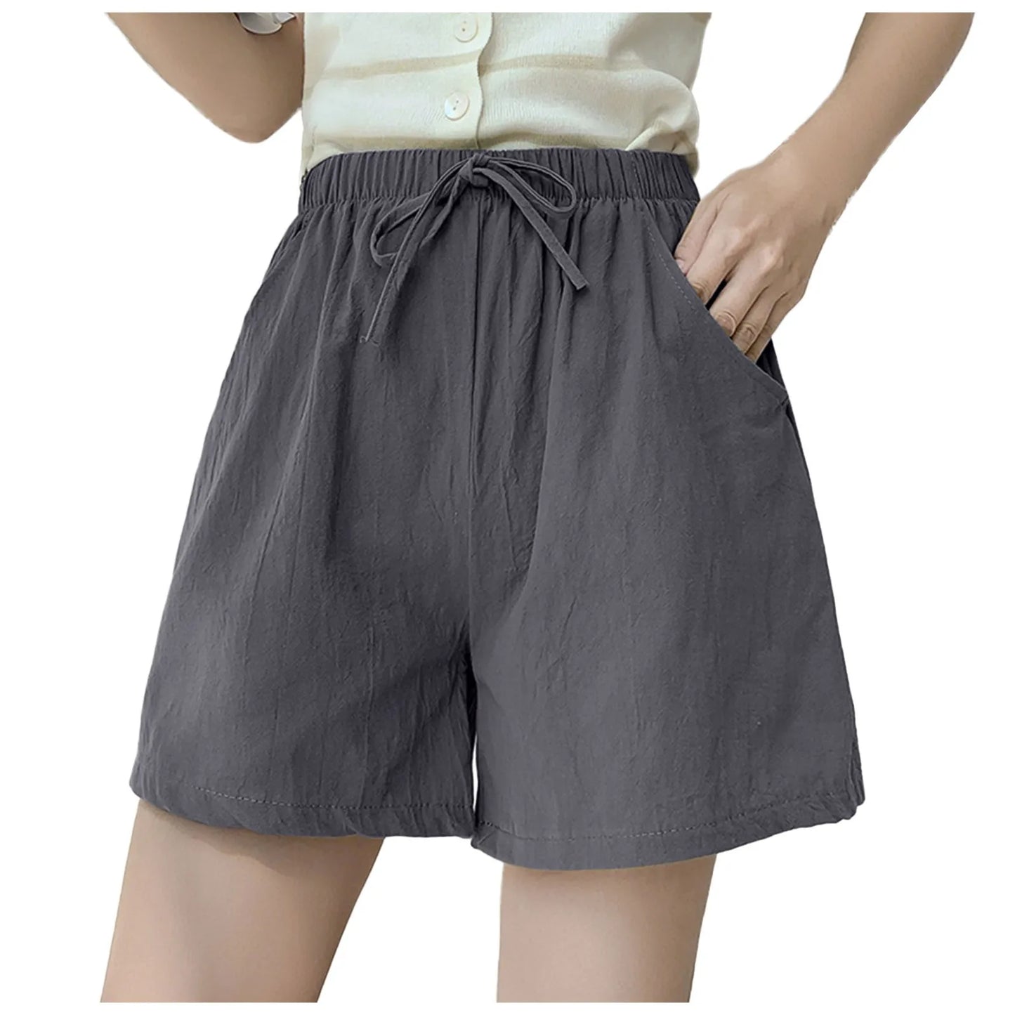Shorts For Women Summer Outside Wear Wide Leg Large Size Pants Drawstring Loose Wide Leg Elastic High Waisted Trousers Trendy