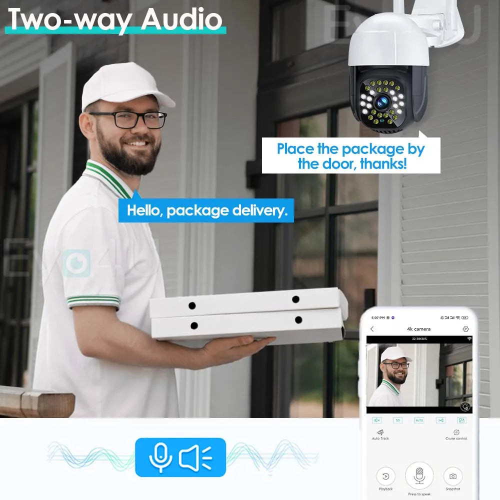 4K IP Camera WiFi 8MP Outdoor Speed Dome Auto Tracking PTZ Cam H.265 1080P Wireless Security Webcam Video Surveillance P2P iCsee