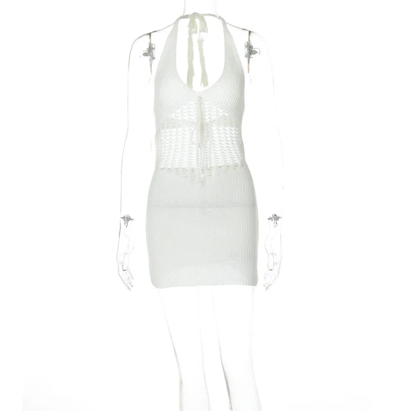 Ladies Summer Vacation Dress Women Sleeveless Backless Lace Up Halter Dresses Birthday Party Club Streetwear Woman Clothes 2025