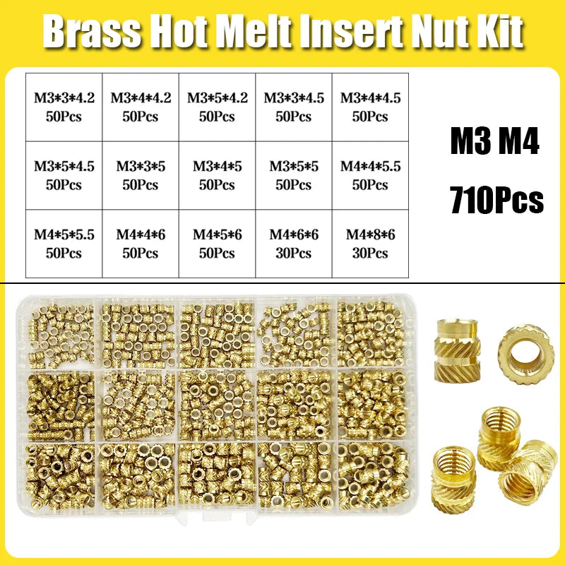 Brass Threaded Insert Nut Kit M2 M2.5 M3 M4 M5 M6 M8 Hot Melt Heat Knurled Embed Injection Copper Insertnut for 3D Print Plastic