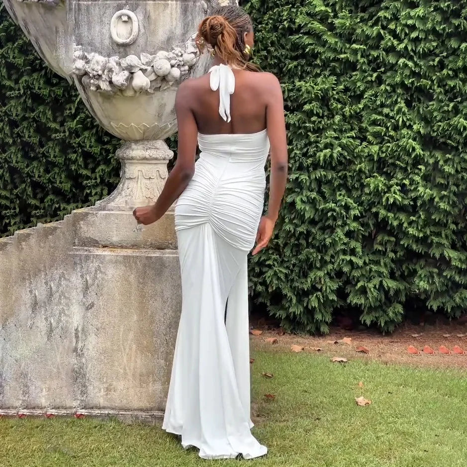 Ladies Summer Elegant Evening Party Dress For Women Sleeveless Backless Halter Sexy Long Dresses Woman Clothes Birthday Clubwear