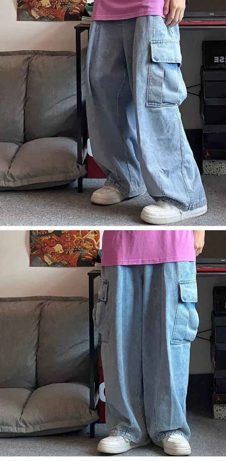 Baggy Jeans Men's Oversize Cargo Korean Black Wide Pants Streetwear Hip Hop Harajuku Male Fashion Straight Denim Pants