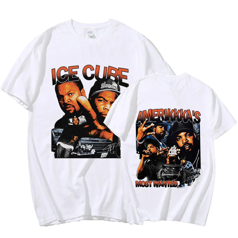90s Rapper Ice Cube Amerikkka's Most Wanted T-shirt Mens Fashion Vintage Harajuku T Shirt 100% Cotton Casual Tee Shirt Oversized