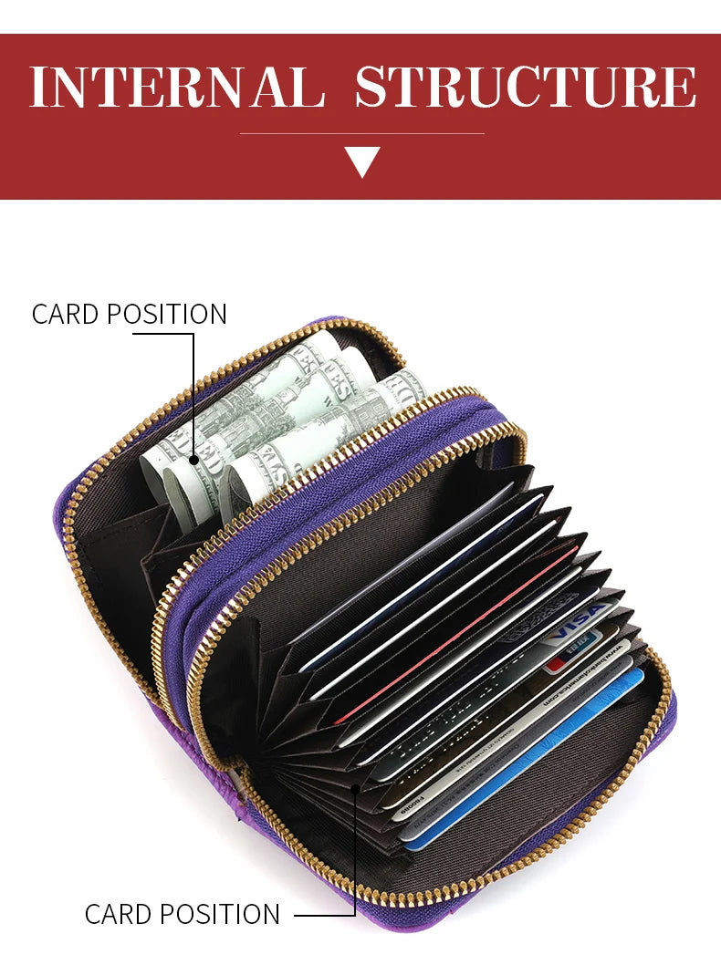 Multi Slot Holder Fashion Wallet Female Bank Card ID Holder Female PU Leather Protection Case Coin Zipper Wallet