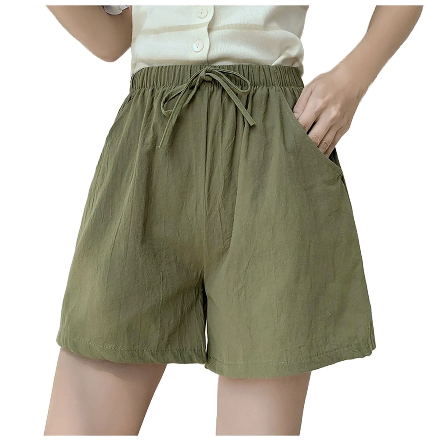 Shorts For Women Summer Outside Wear Wide Leg Large Size Pants Drawstring Loose Wide Leg Elastic High Waisted Trousers Trendy