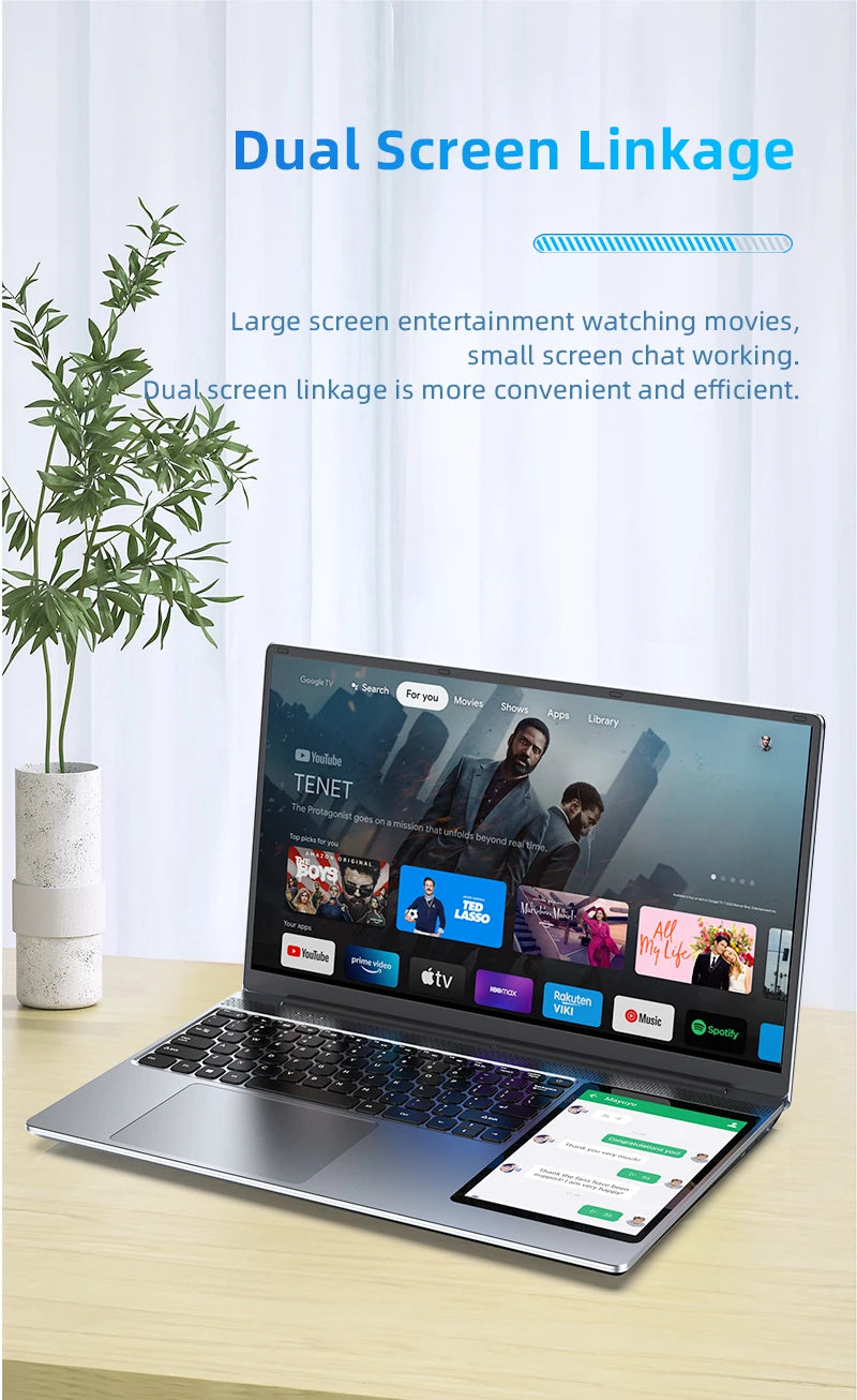 Dual Screen Laptop 32G DDR4 2TB SSD Gaming Laptops 15.6" IPS+7" Touch Screen Intel N100 Processor Windows11 Notebook Computer